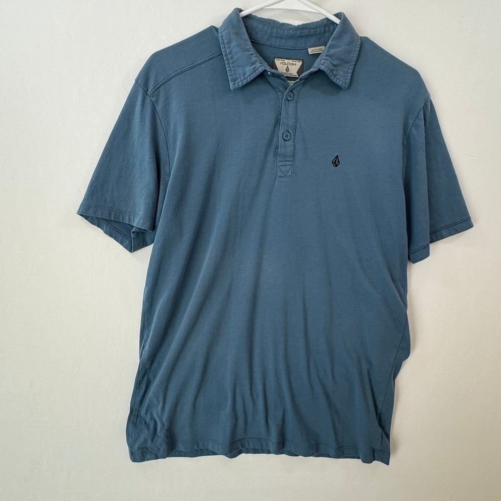 Volcom Banger Solid Polo Mens Small Blue Short Sleeve‎ Stone Logo A01113S4